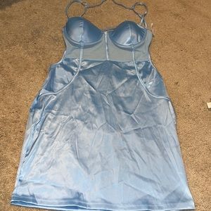 Satin blue dress with cutout on back